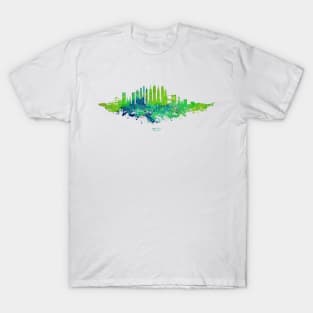 New York City Skyline Watercolor in blue and lime green T-Shirt